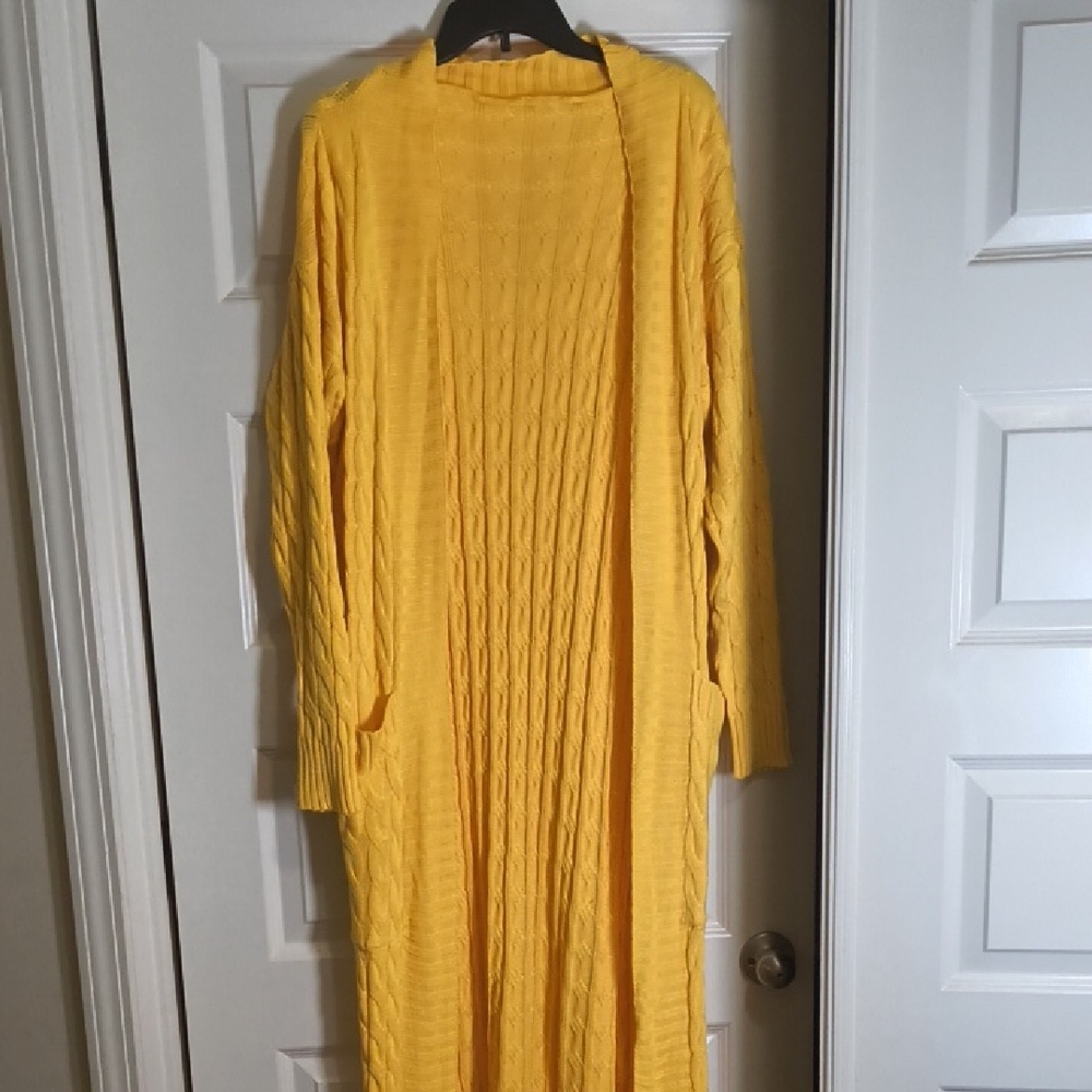 Yellow Cable Knit Cardigan
